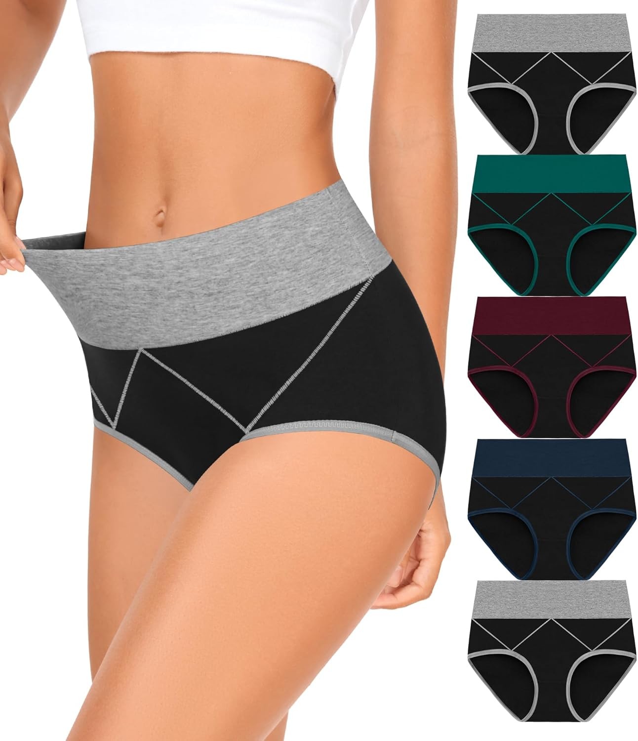 High Waisted Cotton Panties for Women Full Coverage Soft Double Layer Waistband
