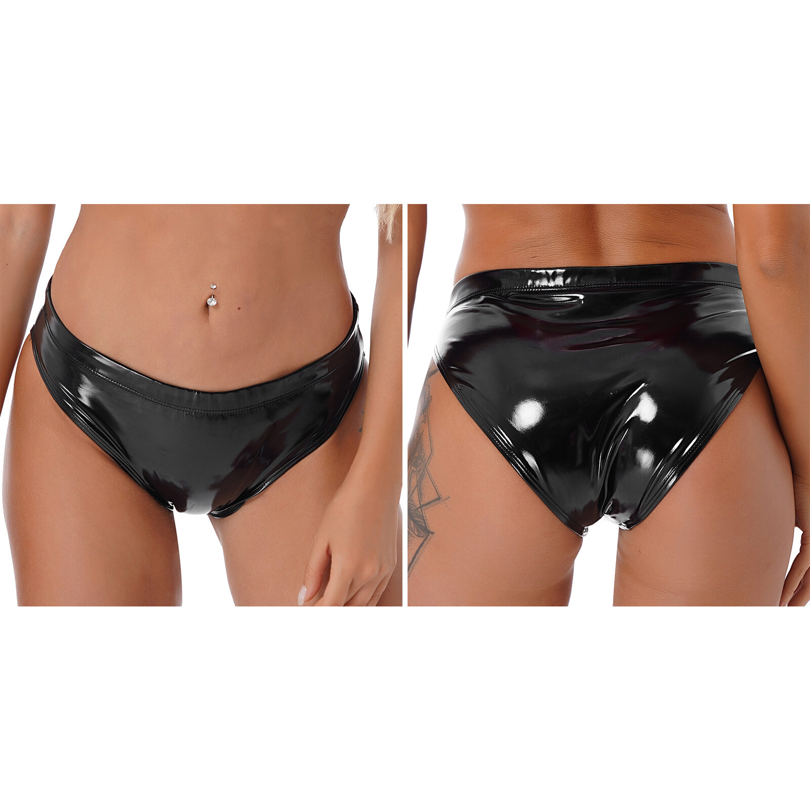 Women’s Metallic Wet Look Underwear Leather Briefs Thong Bottoms Shiny Panties