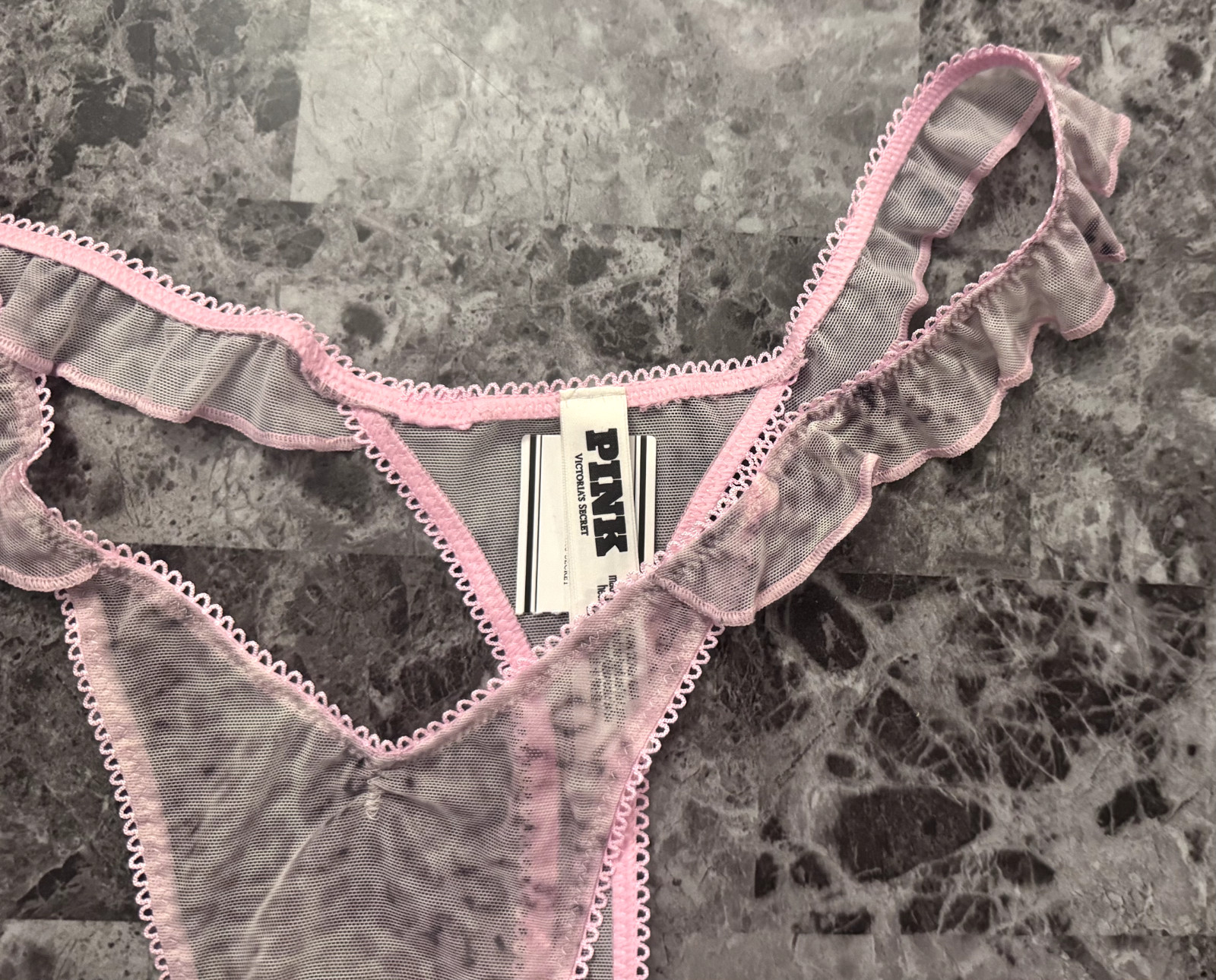 NWT VICTORIA’S SECRET PINK LEOPARD CHEETAH MESH FLUTTER RUFFLE THONG PANTIES
