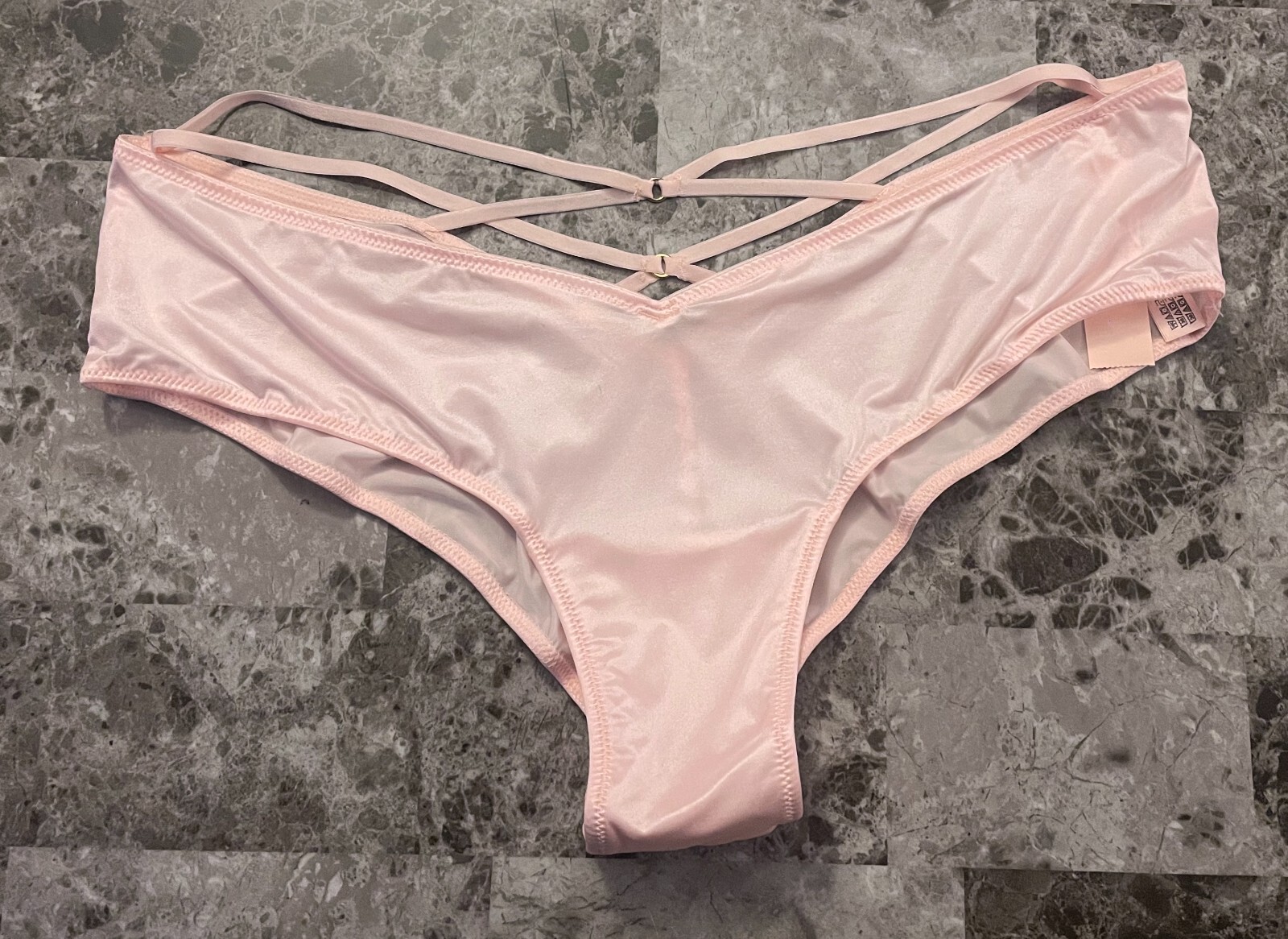 NWT VICTORIA’S SECRET L PINK SATIN SMOOTH STRAPPY BACK HIGH LEG CHEEKY PANTIES