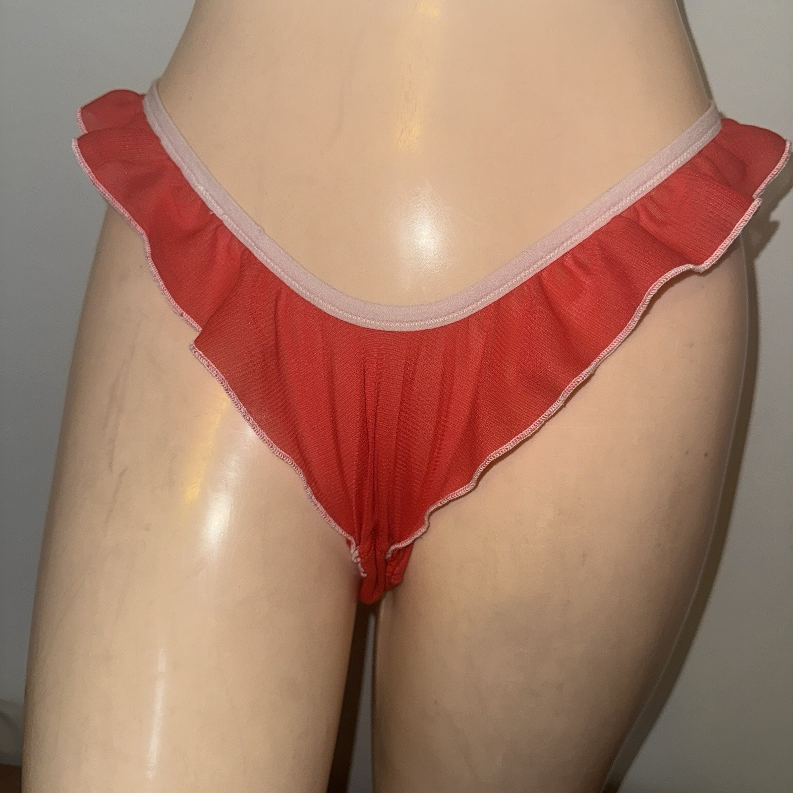 FREE PEOPLE WE ARE HAH Fly Girl Thongs Blood Orange and Yellow Sexy Ruffle Sz L