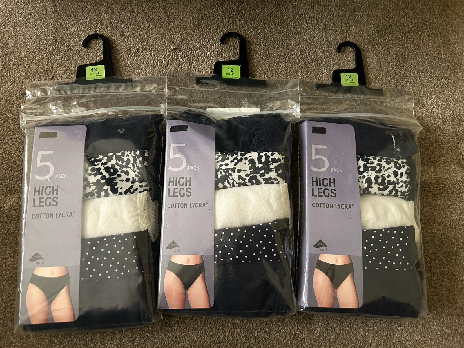 Ex Marks & Spencer Cotton Lycra High Leg Briefs Knickers 2 x 5 Pack Size 8 BNWT