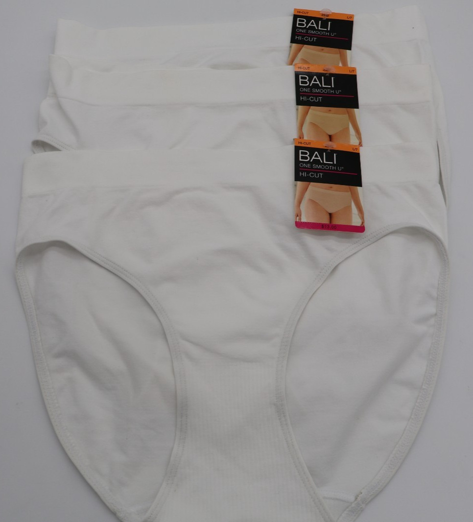 BALI One Smooth U Hi Cut Brief Panty Large / 7 Panties Underwear Lot of 3 White