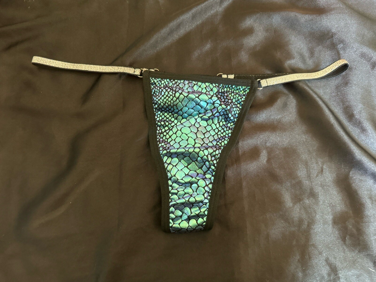 Mermaid Print Metallic Foil Thong Panties Silver Glitter String Sides Sz 2XL