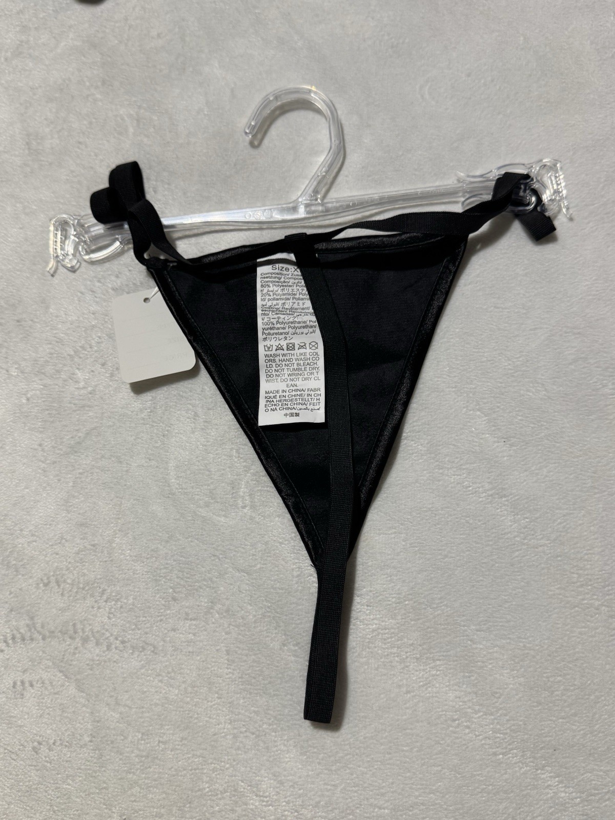 Sexy Black Faux Leather Thong V-String Panties Lingerie New with Tags XS S M L X