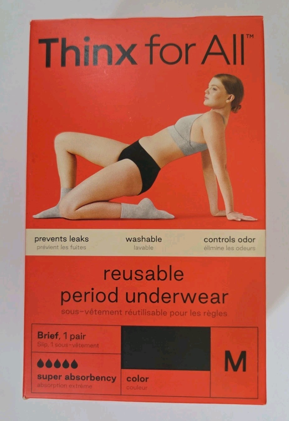 Thinx for All Period Better Underwear Brief Panties, Super Absorption, Black, M