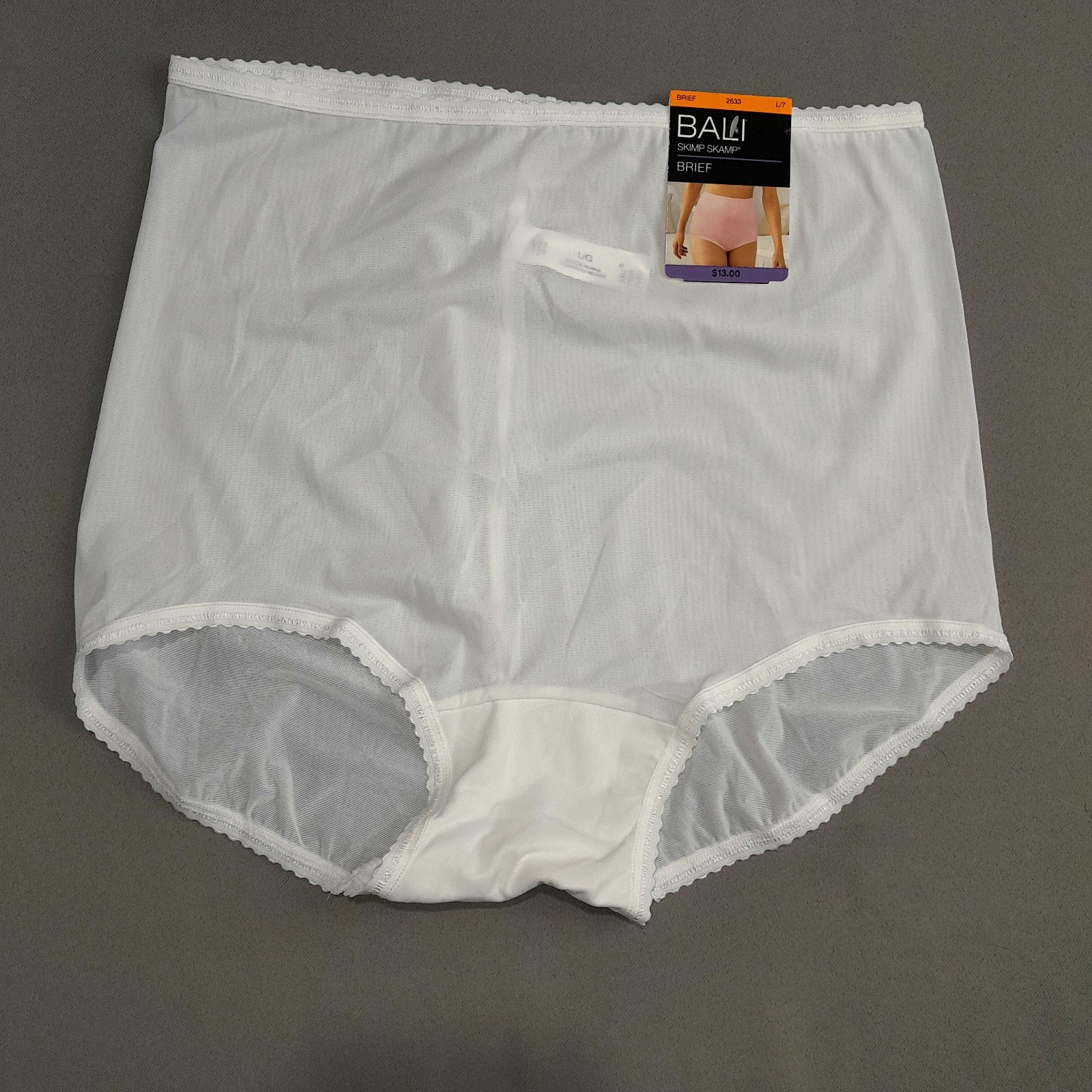 Bali Skimp Skamp Brief Panty Womens 7 White Back Seam Style 2633 Panties NWT