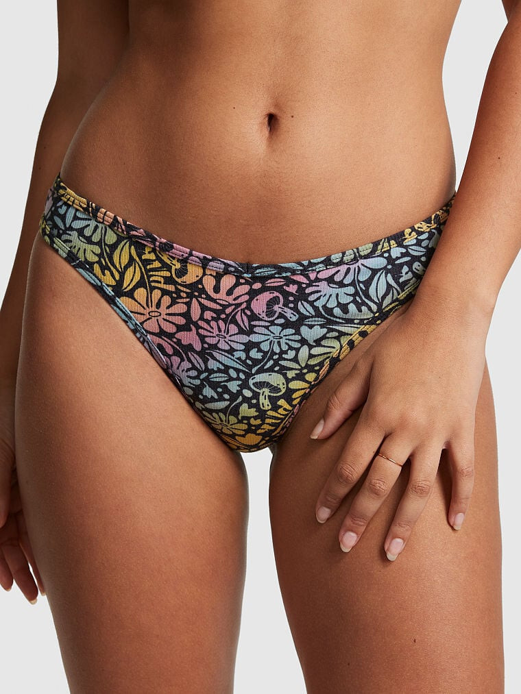 Victoria’s Secret PINK – S Ribbed Cotton Thong Panty Groovy Tie-Dye Print Small