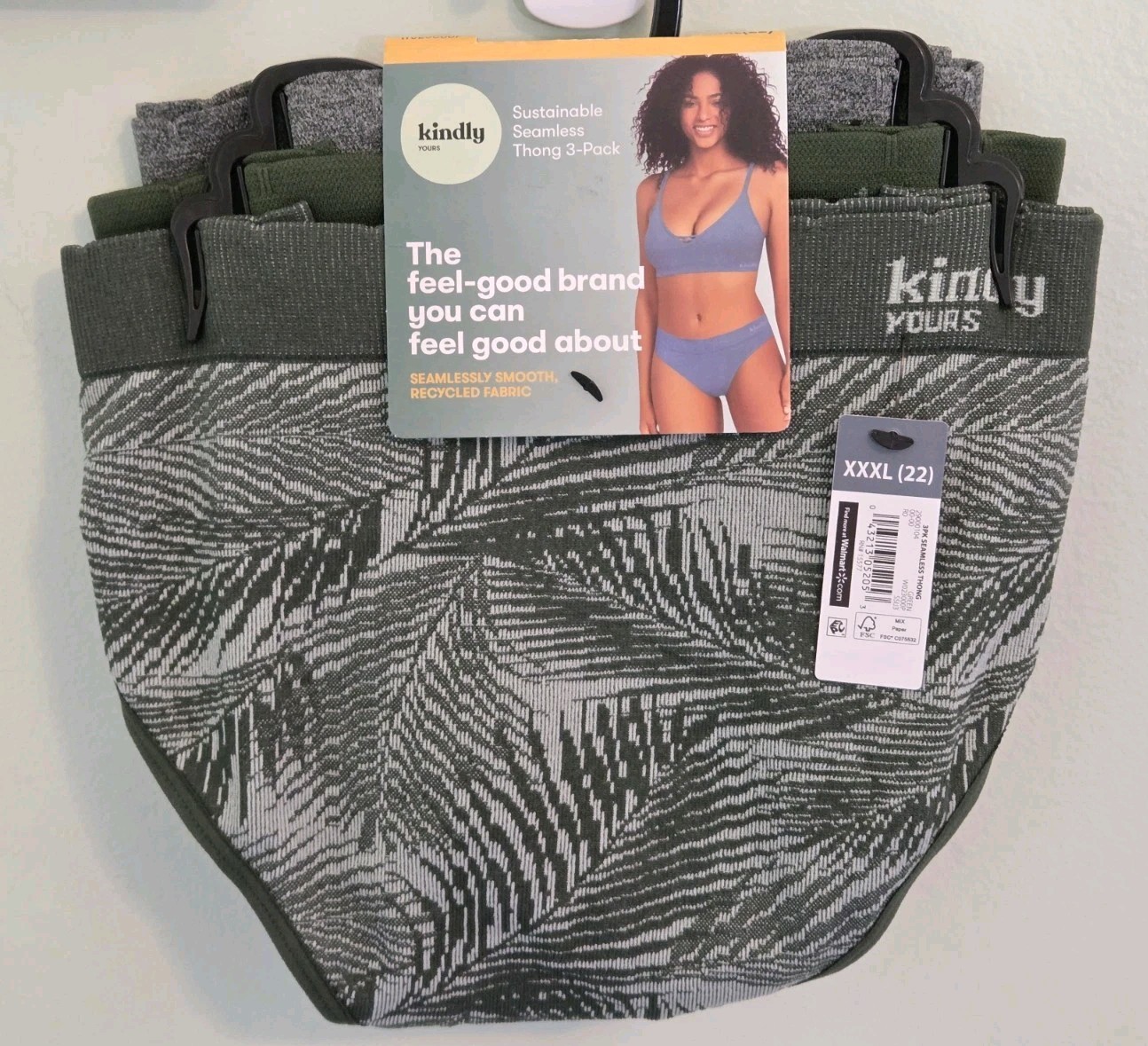 Kindly Yours Women’s XXXL 22 Seamless Thong Underwear GREEN Palms #10726