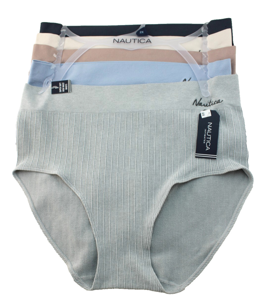 New NAUTICA 5-pk Women’s 2XL Various Colors High Waist Ribbed Briefs MSRP $48