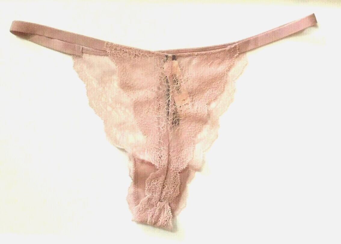 Victorias Secret Very Sexy Pink Mauve Floral Lace String Thong Panties Size L