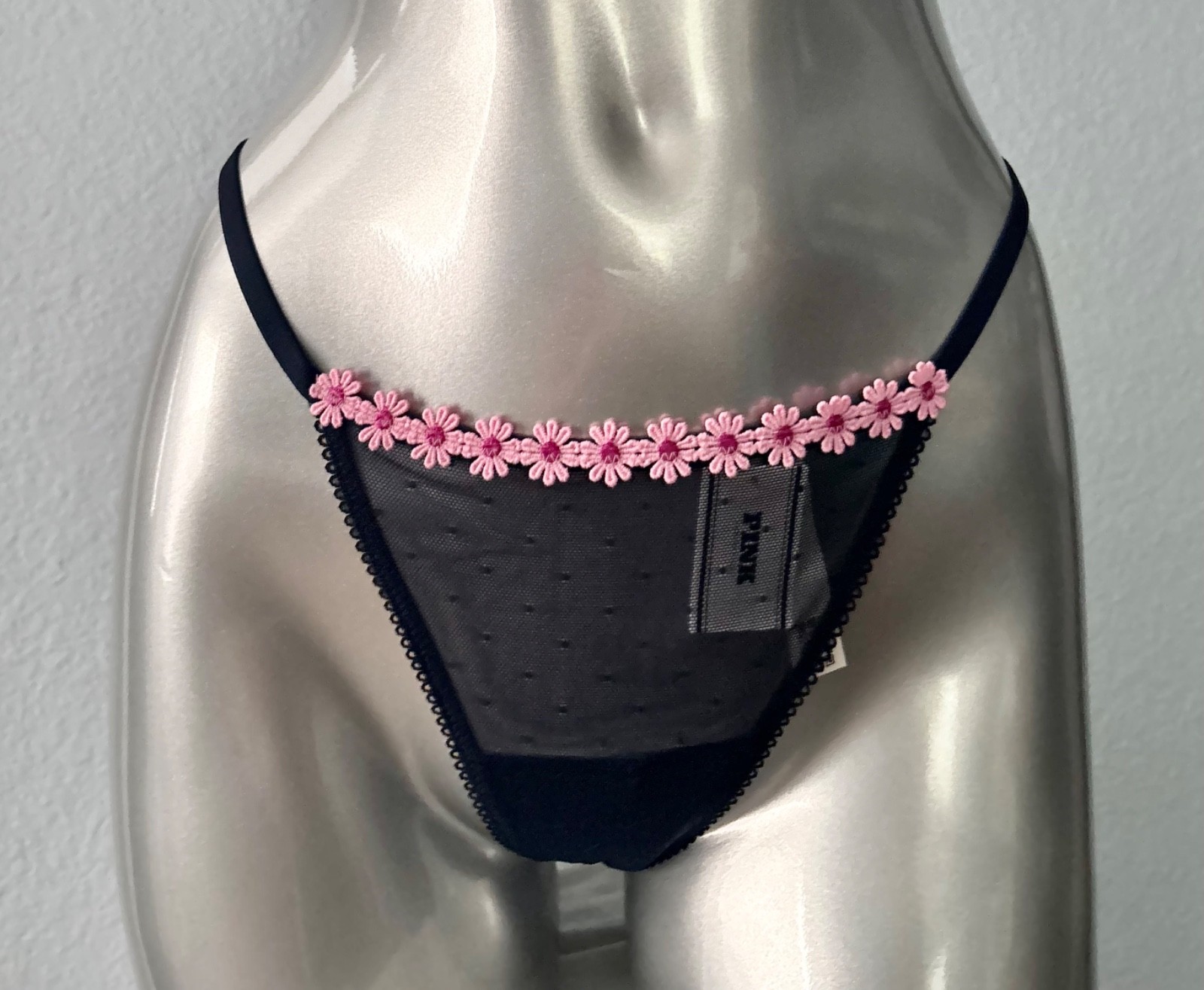 PINK Victoria’s Secret V String Panty Mesh Embroidered Floral Blue S M L XL 2XL