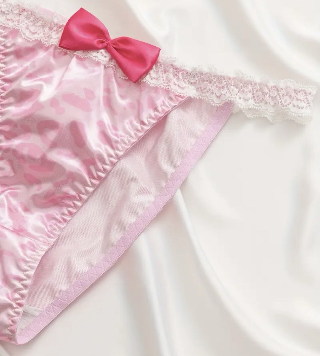 Vtg Styl Pink Animal Print 2nd Skin Satin & Lace String Bikini Panties XL NEW