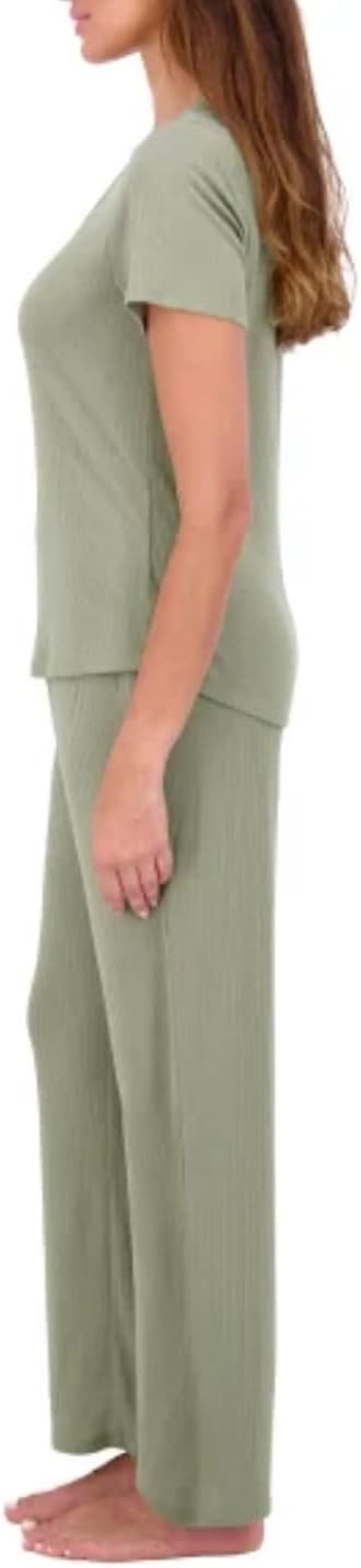 Live 2 Lounge Women’s 4 Piece Pointelle Lounge Wear Pajama Set, Green, X-Small