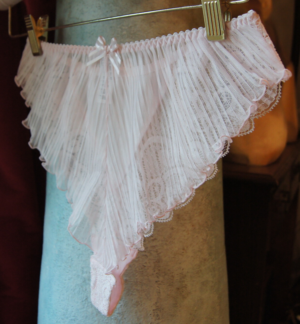 Barbara Pink “Follies” High Leg Pleated Fan Backed Briefs