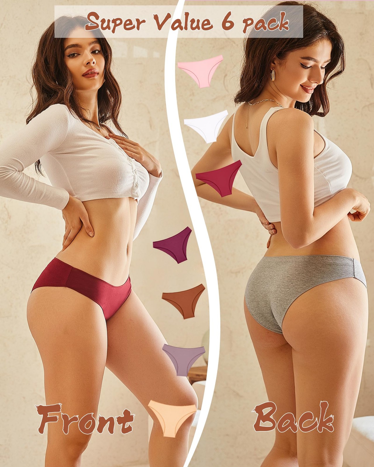 Cotton Underwear for Women 6 Pack Sexy Bikini High Cut Breathable Cheeky Pant…
