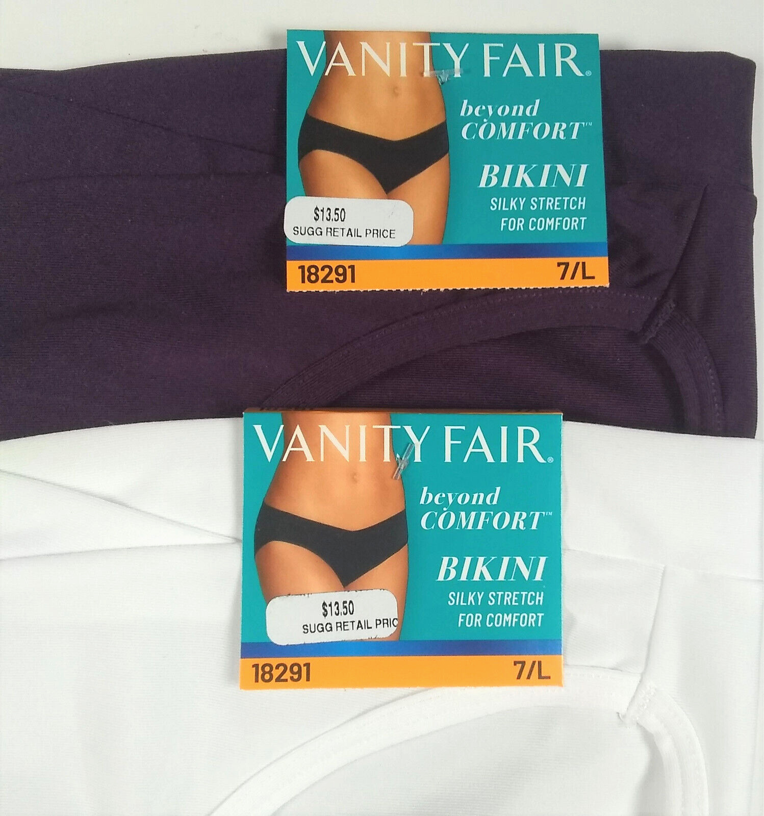 Vanity Fair Bikini Panties 7 / L Beyond Comfort Violet Bright White 2 Pair NEW