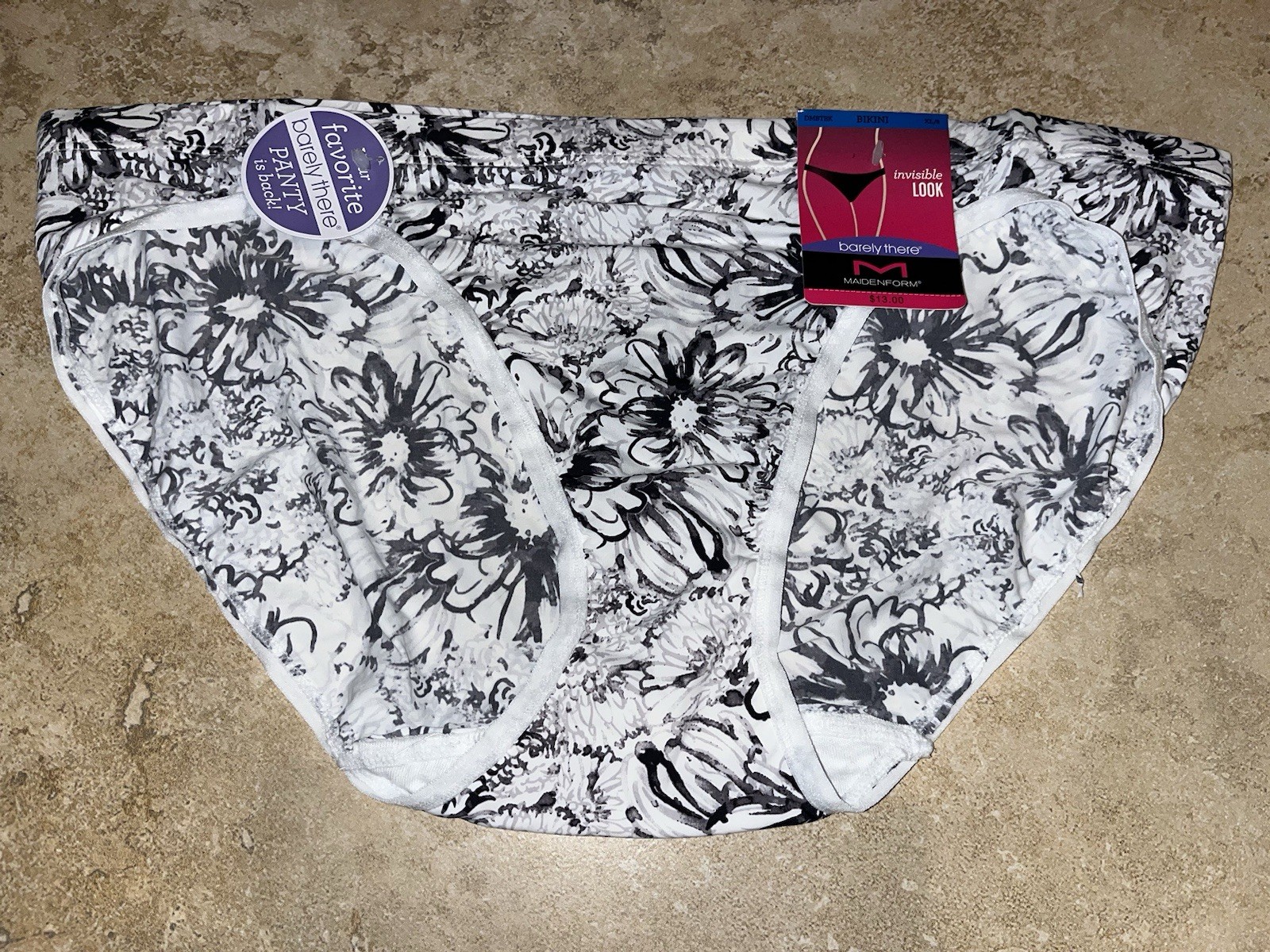 NWT Maidenform Invisible Look BARELY THERE Black Floral Bikini Panty XL 9