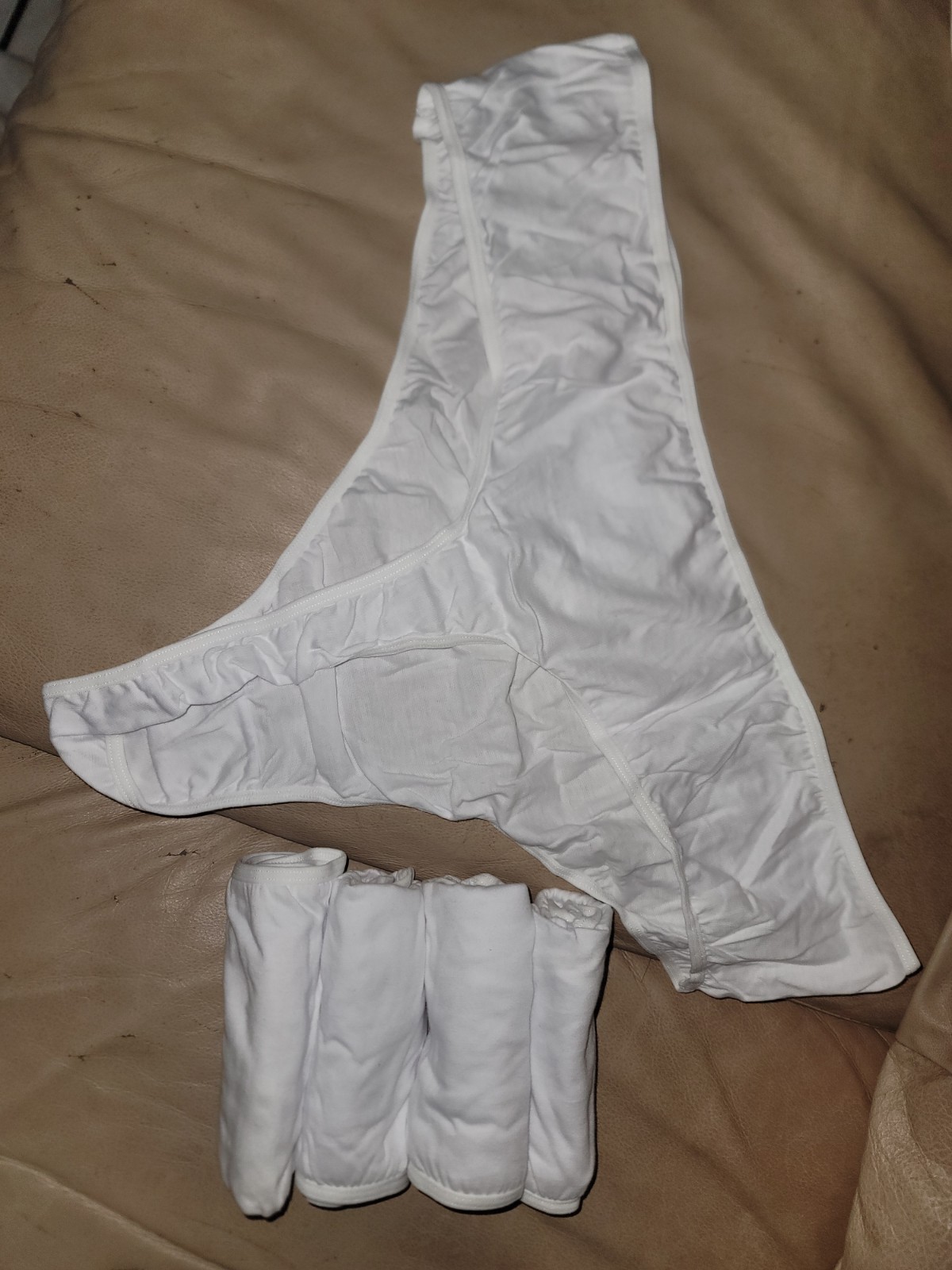 Women s Cotton Thong/String Panties 4 Pack Solid White Size 28W