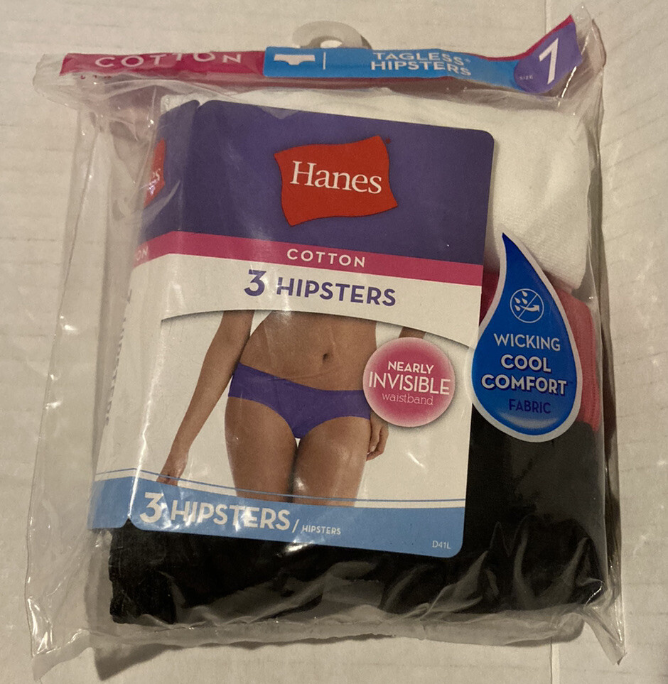 NIP Hanes Comfort Soft Womans Tagless PolyCotton Hipsters 7 L 40”-41″ 3pk Pink