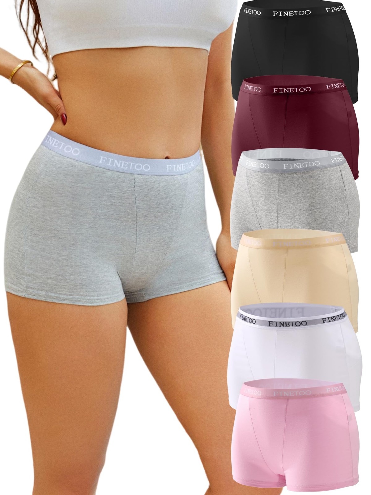 FINETOO Womens Cotton Medium, Black&grape Purple&ash Gray&white&pink&beige