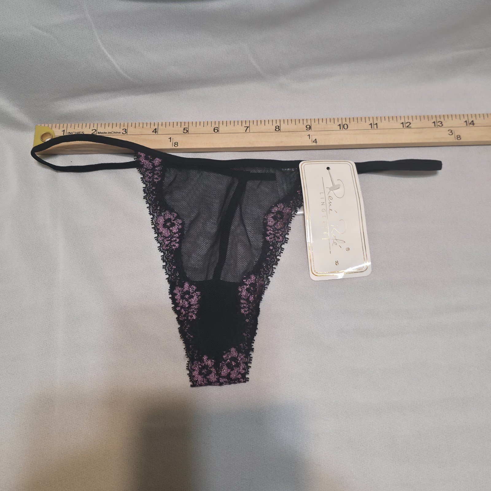Rene Rofe Lingerie Black Sheer Thong Panties Underwear Size 8 NWT