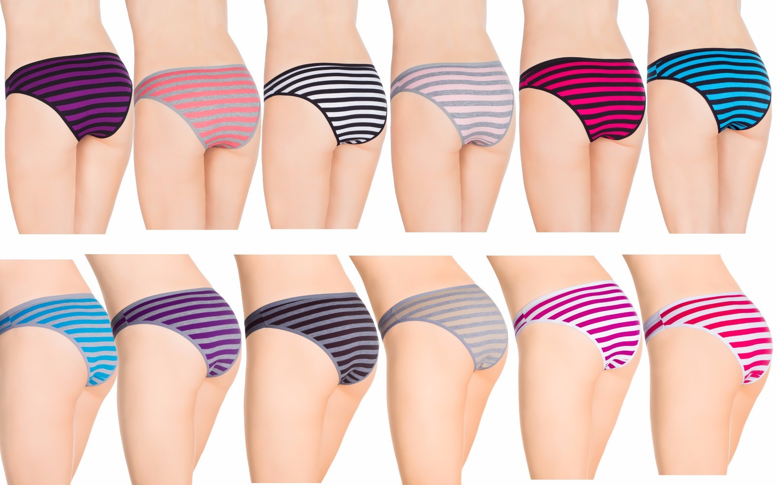 6 Womens Cotton Bikinis Underwear Briefs Stripes Teen Basic panties Lot Pack S