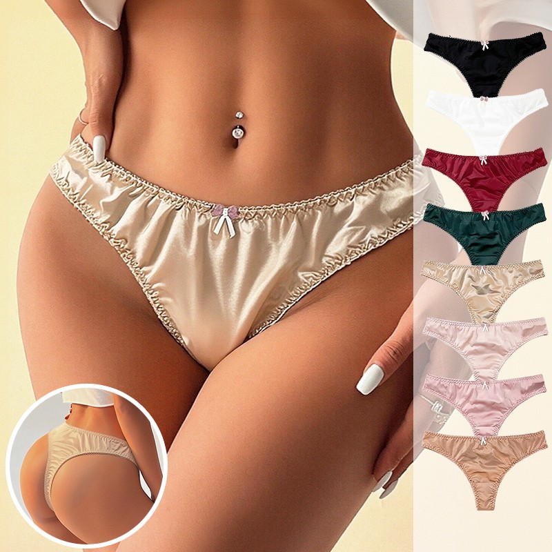 4 Pack Lot Sexy Womens Satin Panties Thongs Bikinis Ladies Underwear Lingeries
