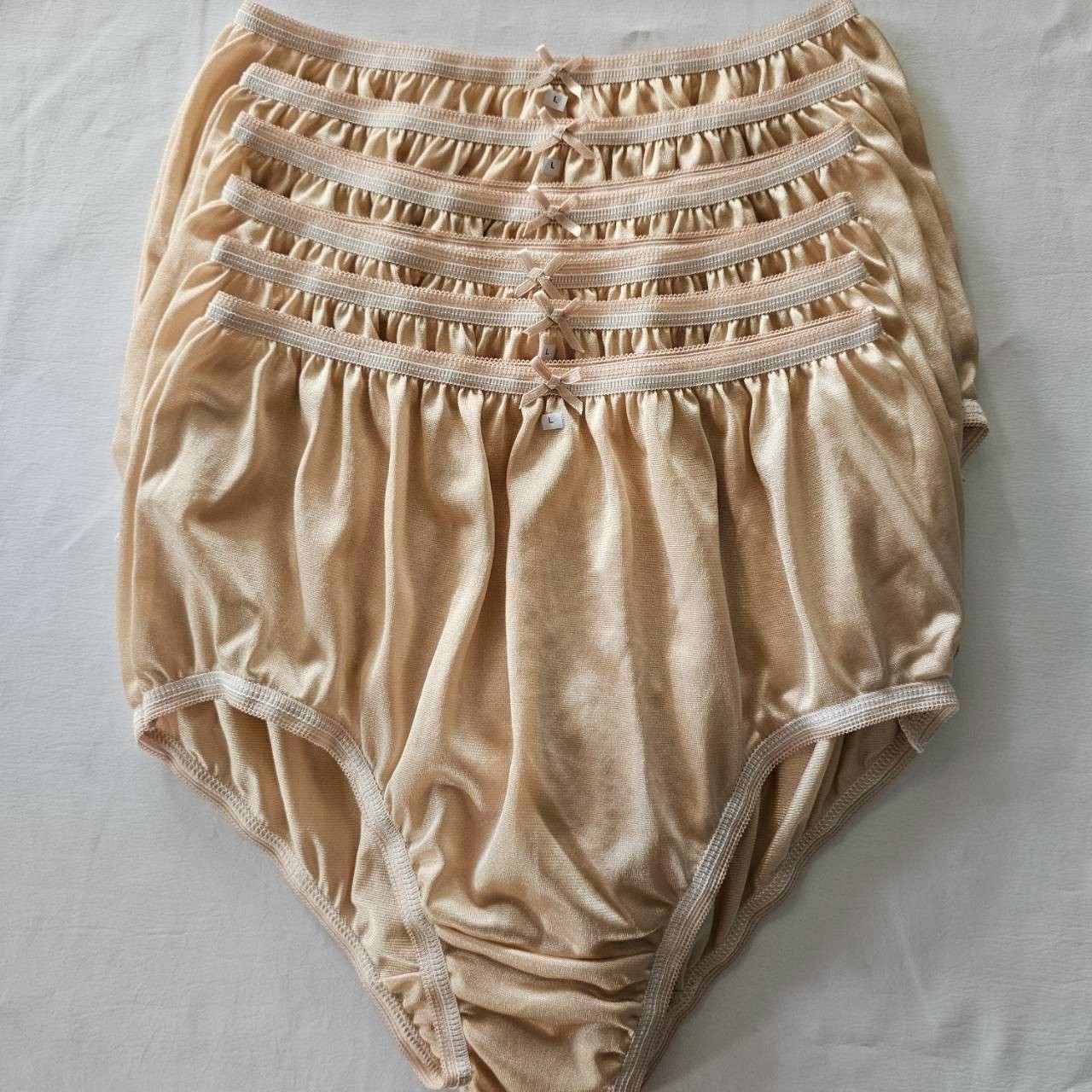 6 Beige Bikini Nylon Panties Underwear Woman Mid-Waist Soft Briefs Hip 34″-38″L