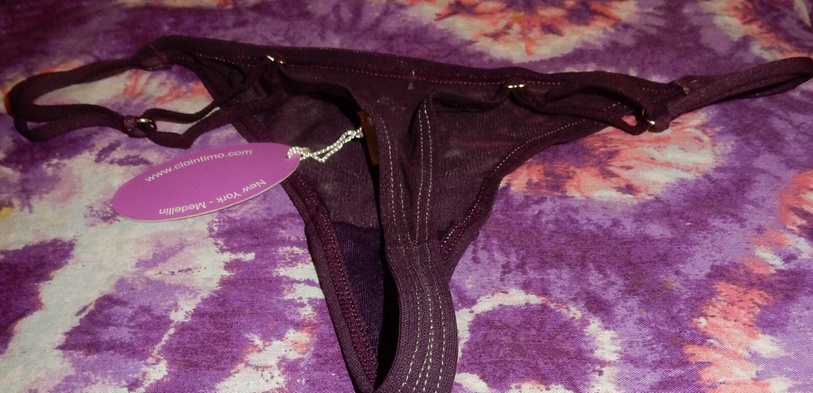 NWT CLO INTIMO DARK PURPLE NYLON THONG UNDERWEAR OSFA