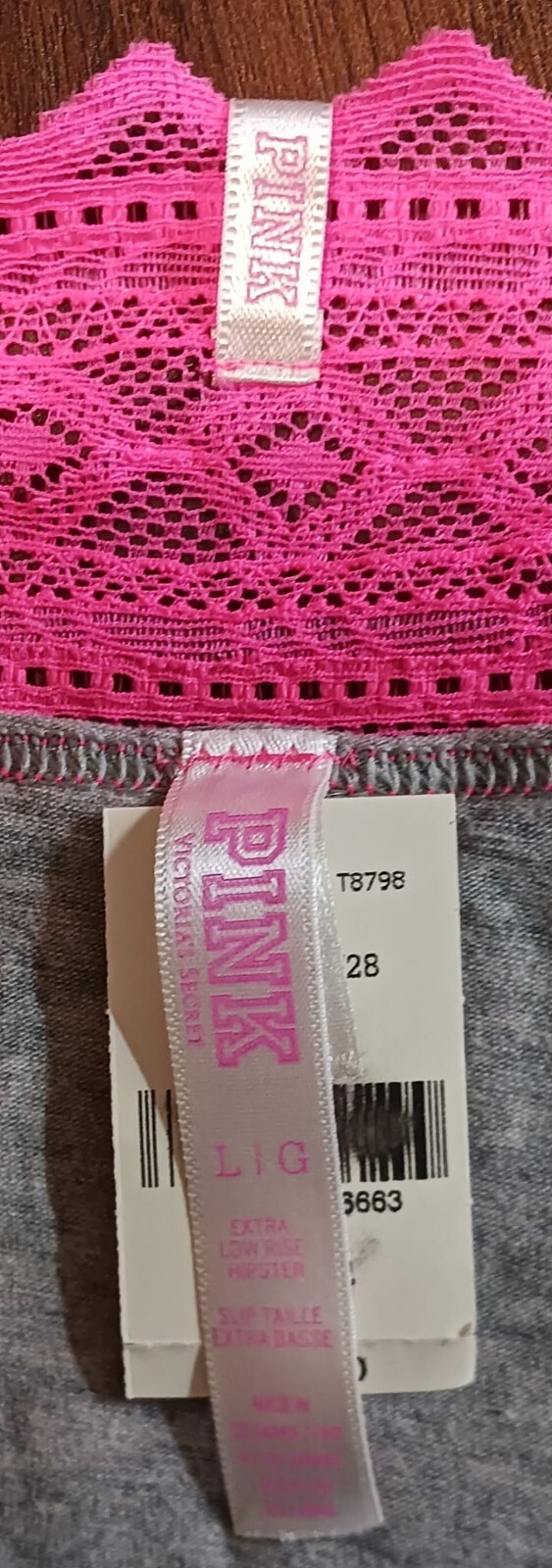 Size Large Extra Low-Rise Hipster Go Pink Or Go Home Victoria’s Secret Gray New