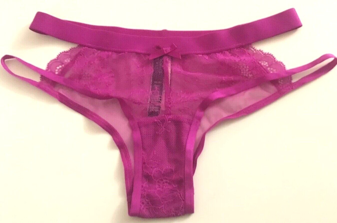 Victorias Secret Sexy Pink Fuchsia Cheeky Panties Size S Mesh Lace Strappy Sides