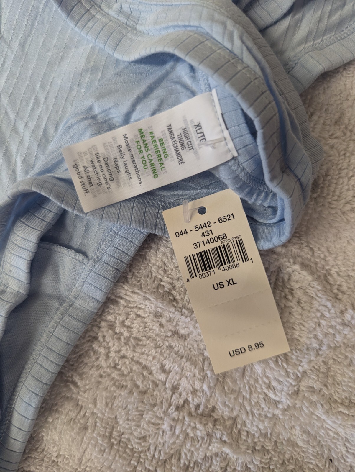 Aerie Blue Thong High Cut Ribbed Cotton Panties Size XL Women’s Underwear NEW