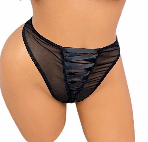 Victoria’s Secret Dream Angels Brazilian Panty Black Satin And Mesh Size Medium