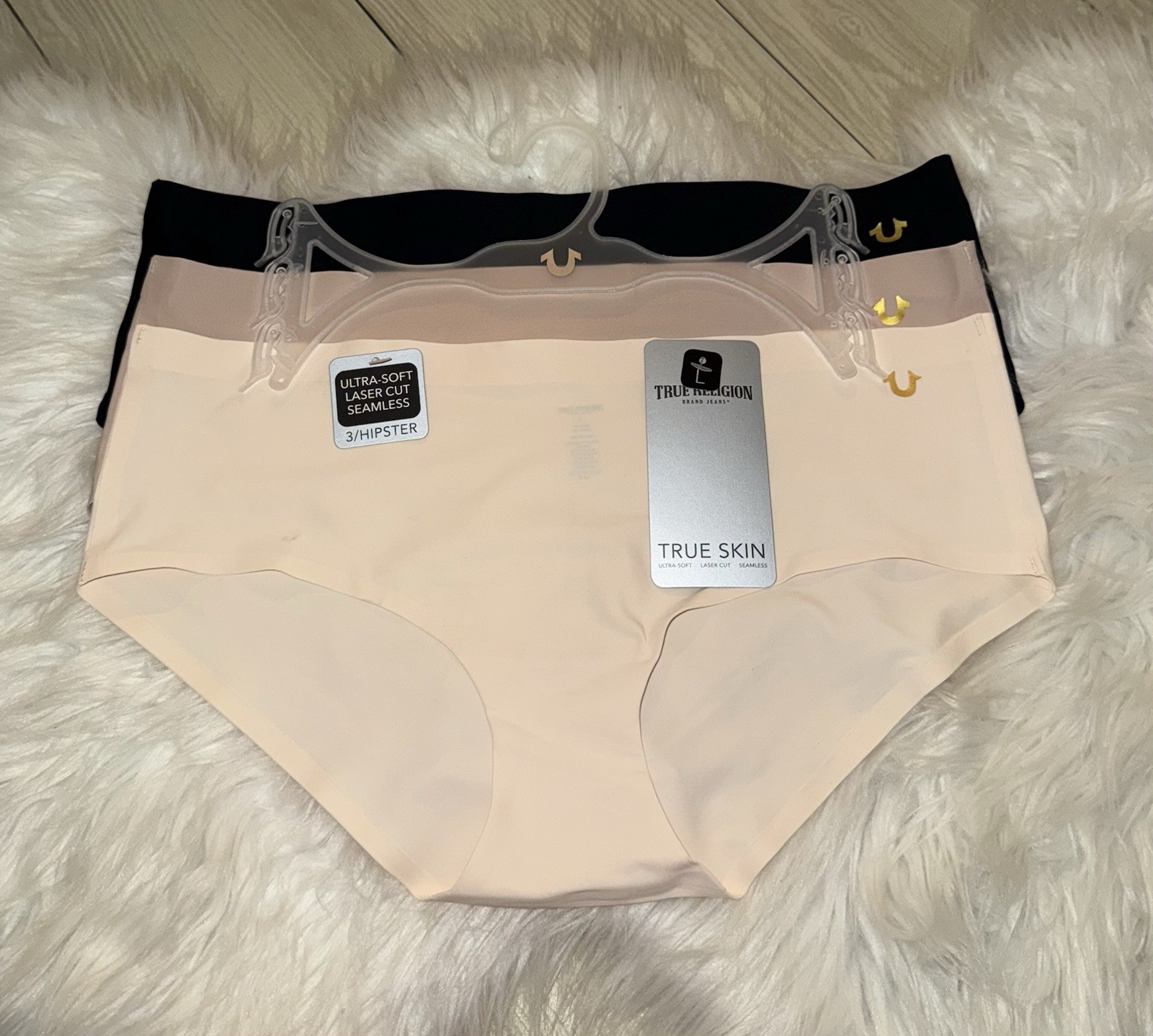 3 Pairs True Religion True Skin Hipster Panties Soft Laser Cut Seamless L Large