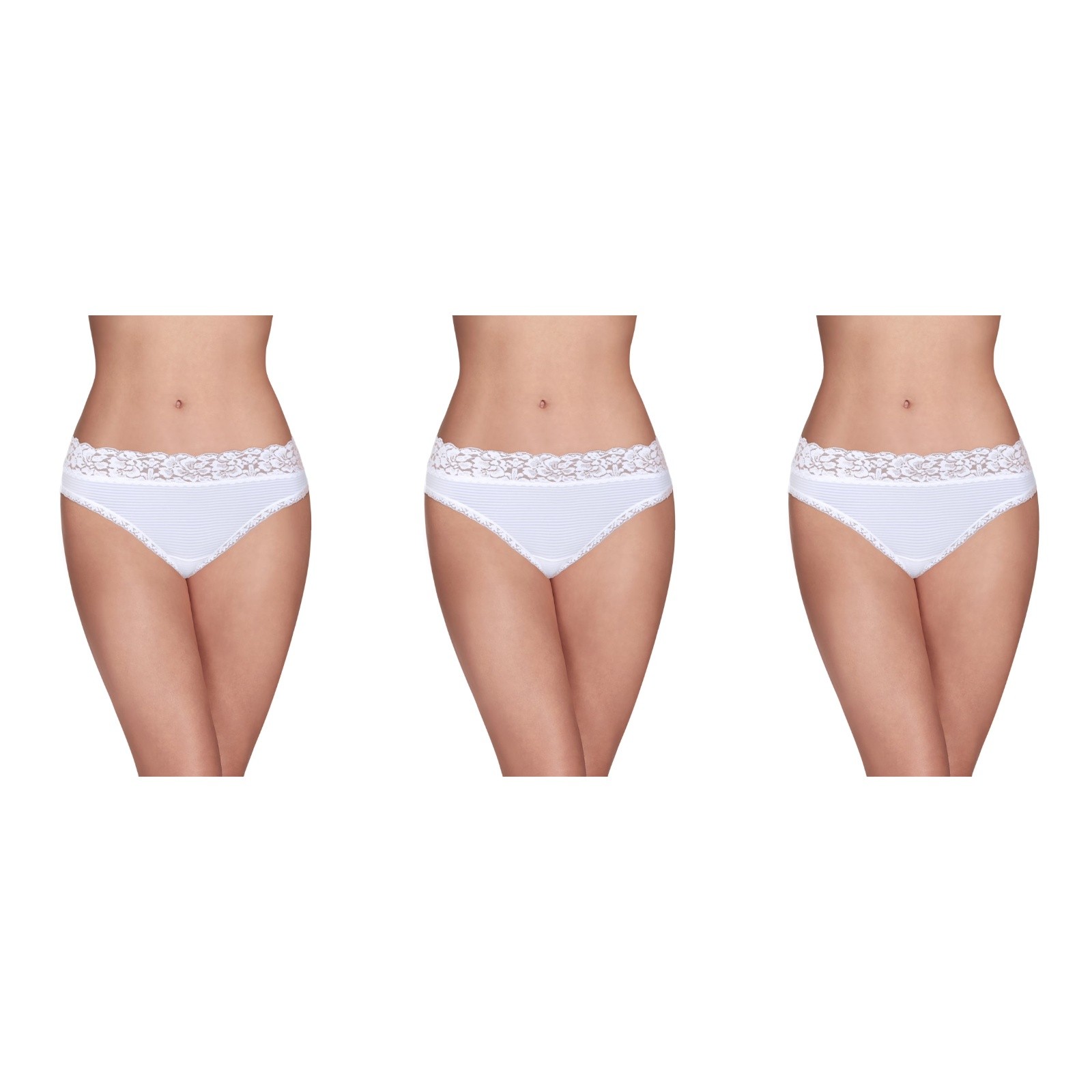 3 Pack Vanity Fair Flattering Lace Bikini Pantiy 18285 Underwear White 5 6 7 8