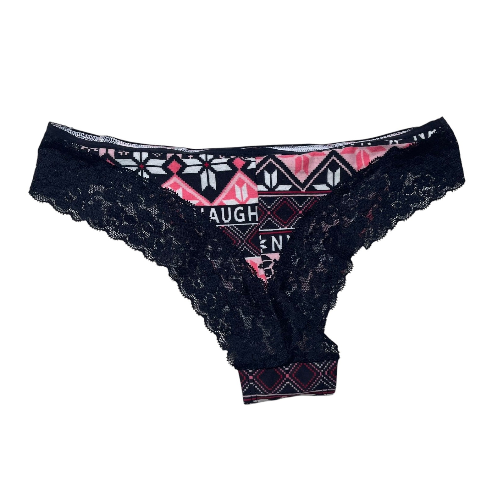 La Senza Naughty Nice Fair Isle Cheeky Lace Trim Holiday Panty Size Medium