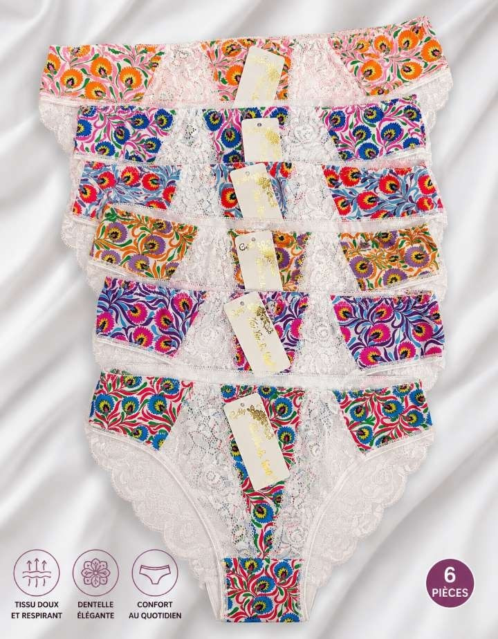 Women’s Floral Lace Cheeky Panties 6-Pack, Size S, Multicolor, Breathable