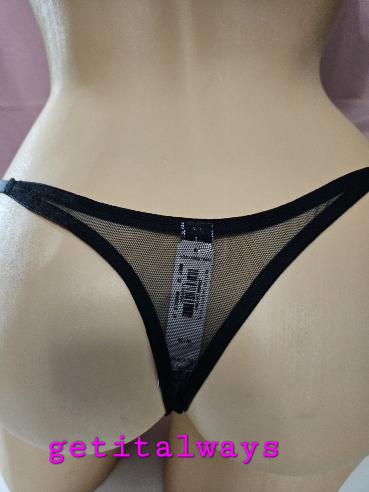 XS-M Victoria’s Secret SATIN Rhinestones Lace Trim Mesh Back Thong Panty