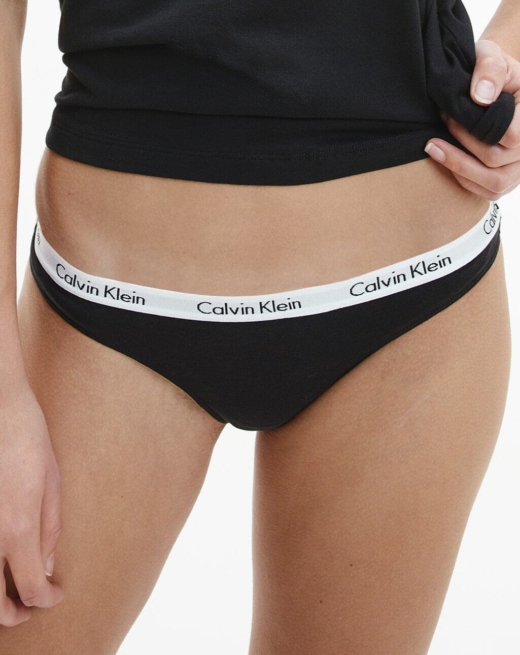 XS Calvin Klein Carousel Logo Cotton Thong Panties Underwear Black NWT