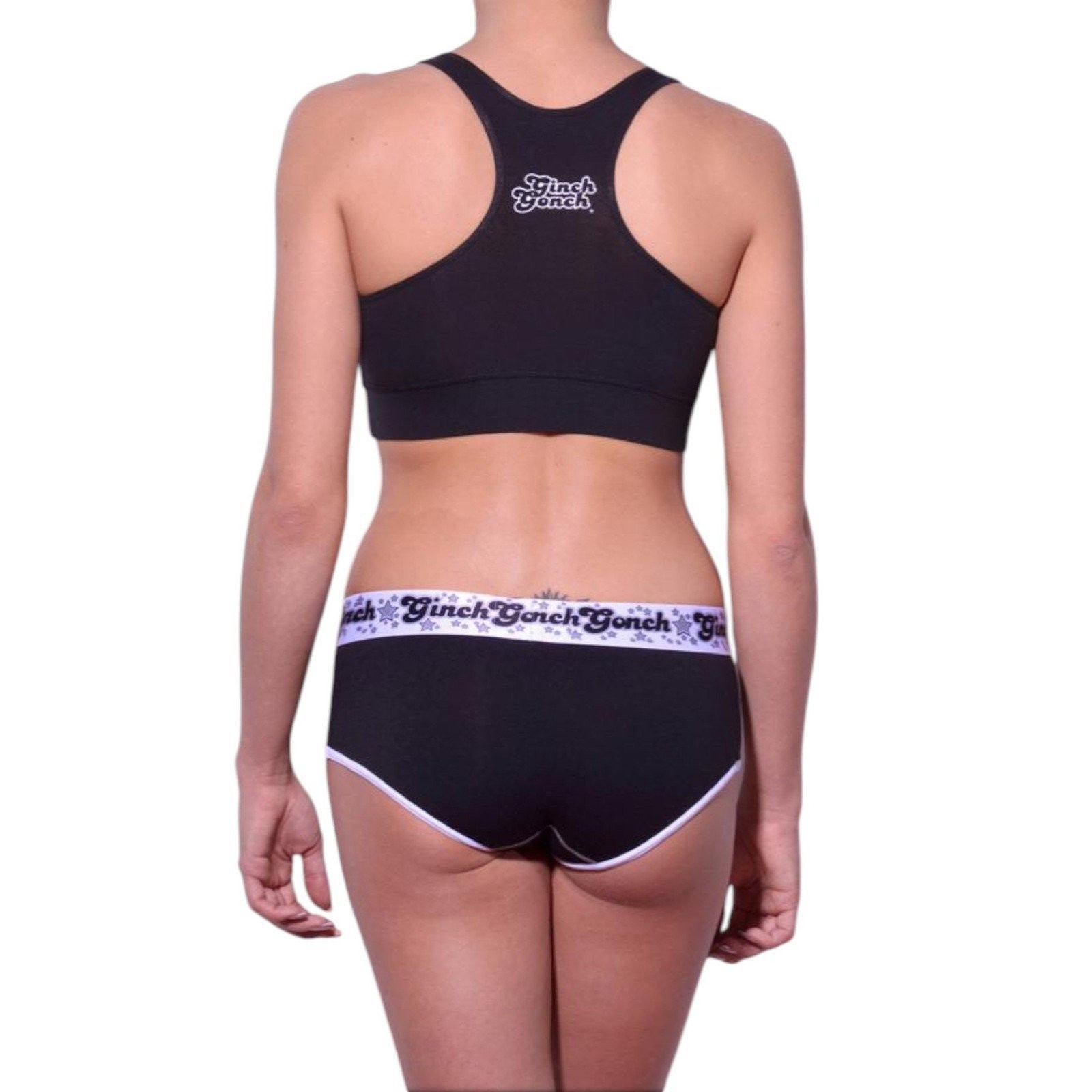 Ginch Gonch Women’s Boyfriend Briefs Black Star Color Block Cotton NWT