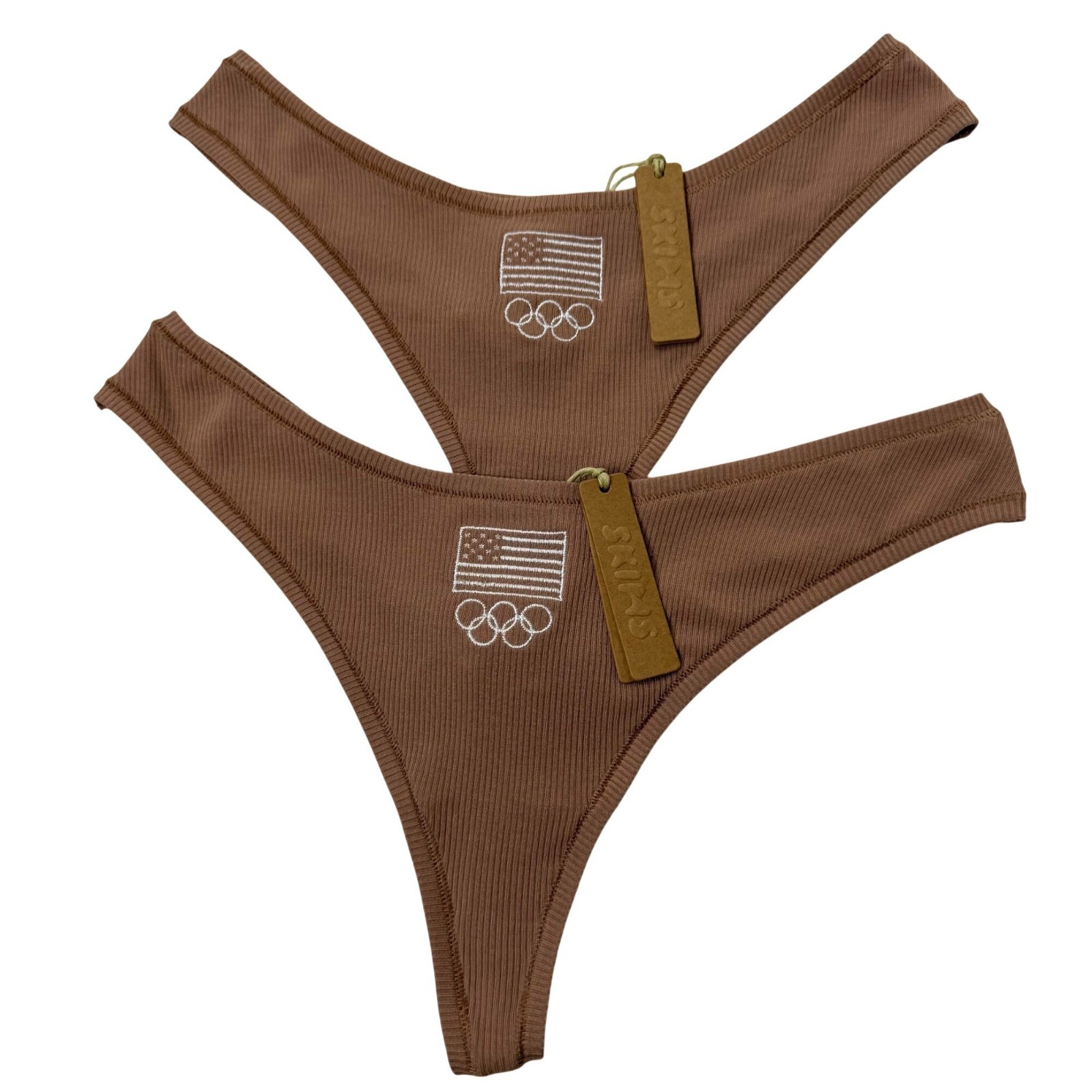 SKIMS Soft Lounge Rib Thong Lot of 2 Sienna Small Team USA