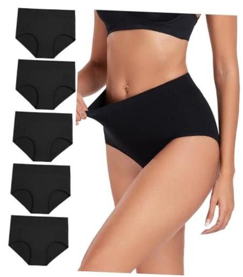 Women’s Cotton Underwear High Waist Stretch Briefs Soft Medium Dark Black