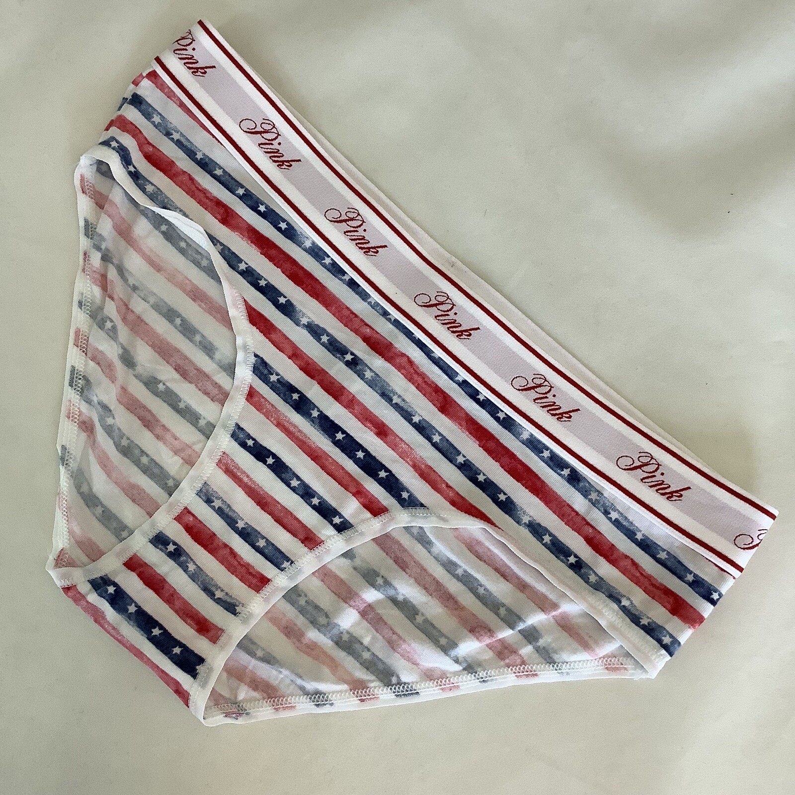Victoria’s Secret PINK Red White Blue Print Logo Hiphugger Panties – Size S BNWT