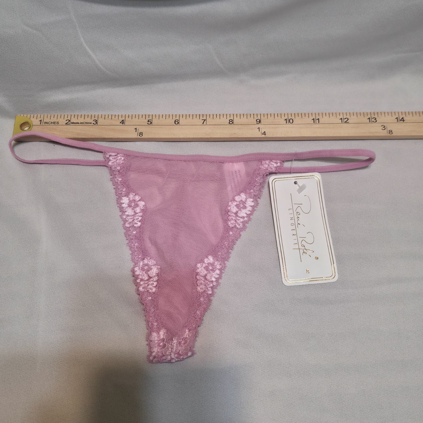 Rene Rofe Lingerie Pink Sheer Thong Panties Underwear Size 8 NWT