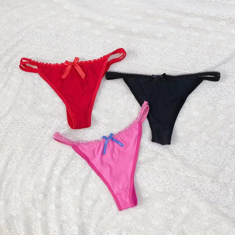 UK Girl Sexy Cute Ice Silk Thong Low Waist Cotton Lace Ladies T-shaped Pan Comfy