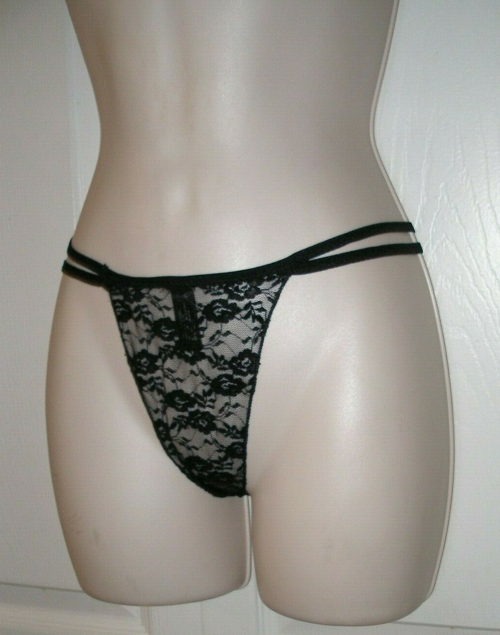 Women’s XL Black Lace String Thong Panties Double Strap Waist Band Unique