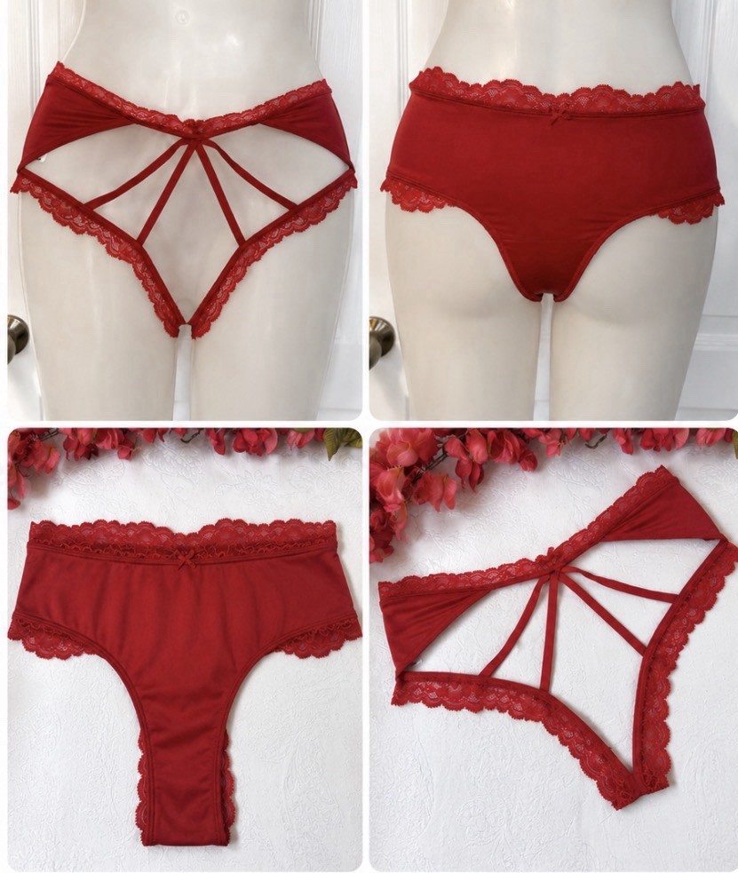VICTORIA’S SECRET M RED VERY SEXY CUT OUT STRAPS SILKY CHEEKY PANTIES SUMMER NWT