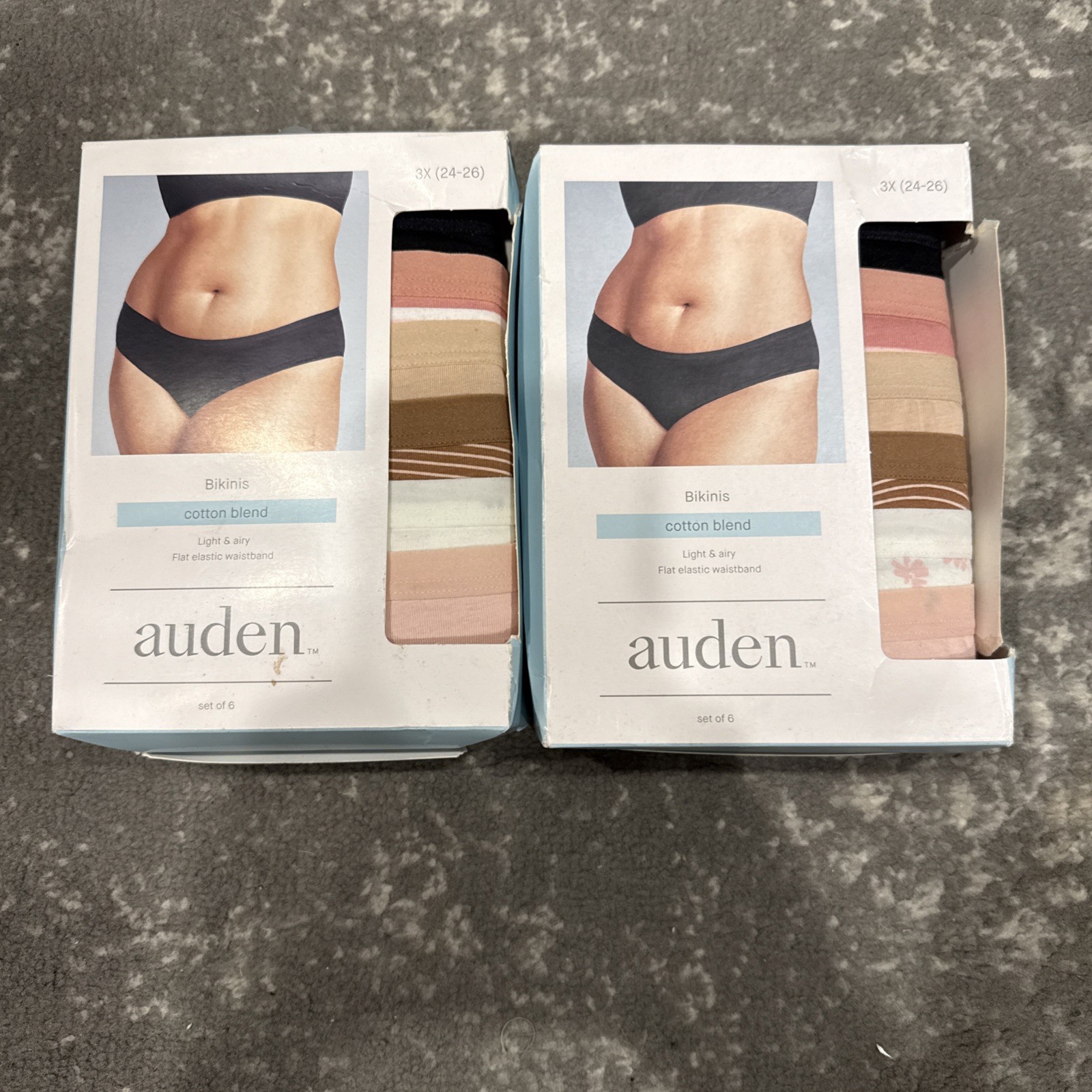 2 Packs NEW Auden Panties Cotton Blend Set of 6 Neutrals 3X (24-26) Briefs