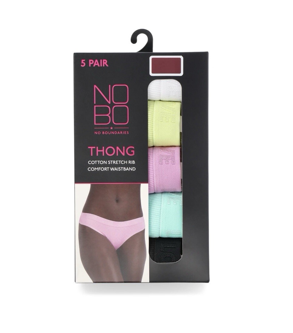 No Boundaries Womens 5-Pair Cotton Stretch Rib Solid Thong Underwear Size XS (1)